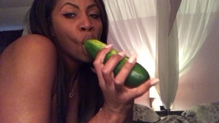 Food Sex – Sloppy Blowjob – Sucking Cucumbers – Spitting – EbonyLovers