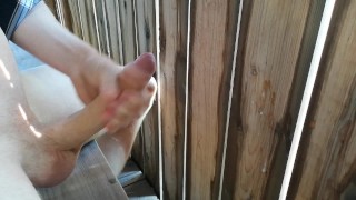 Jerking off in a public stable, cumshot on the wall